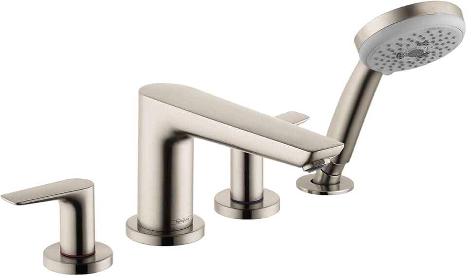 hansgrohe Talis E Modern 2-Handle 20-inch Wide Roman Tub Filler Freestanding Bathtub Faucetand Shower Set in Brushed Nickel, 71744821
