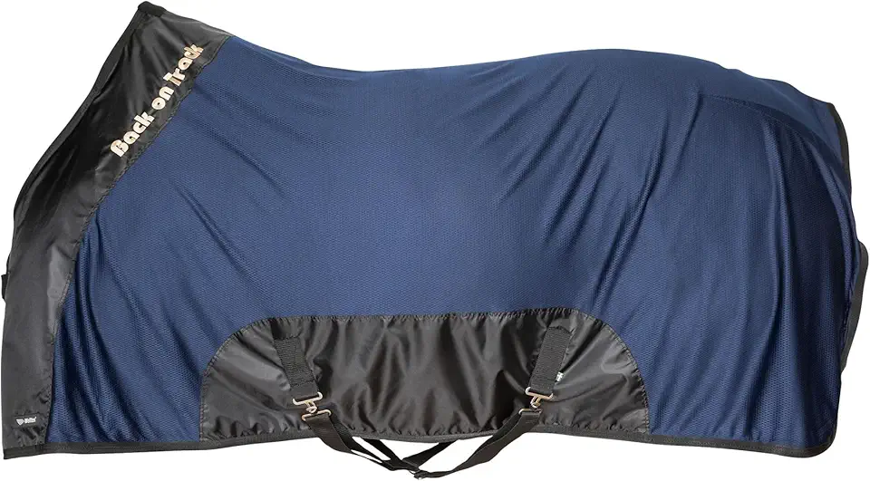 Back on Track Royal Mesh Sheet Deluxe - Equestrian Sport Versatile Lightweight Blanket Stable Sheet with 2 Front T-Buckles Closure, Navy - 78