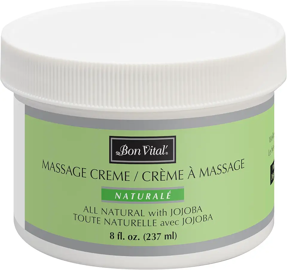 Bon Vital' Naturale Massage Creme, Professional Massage Therapy Cream with Natural Ingredients for an Earth-Friendly Massage, Full Body Daily Moisturizer for Smooth Skin, 8 Ounces (Packaging May Vary)