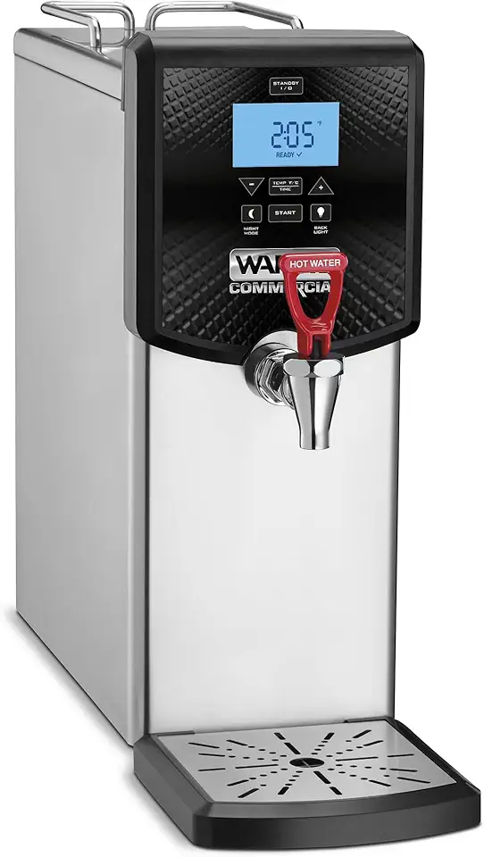 Waring Commercial WWB3G 3 Gallon Hot Water Dispenser, Automatic or Pour-Over Capacity, Stainless Steel, Digital LCD Display and Controls, No Drip Tap Operation, 120V, 1400W, 5-15 Phase Plug