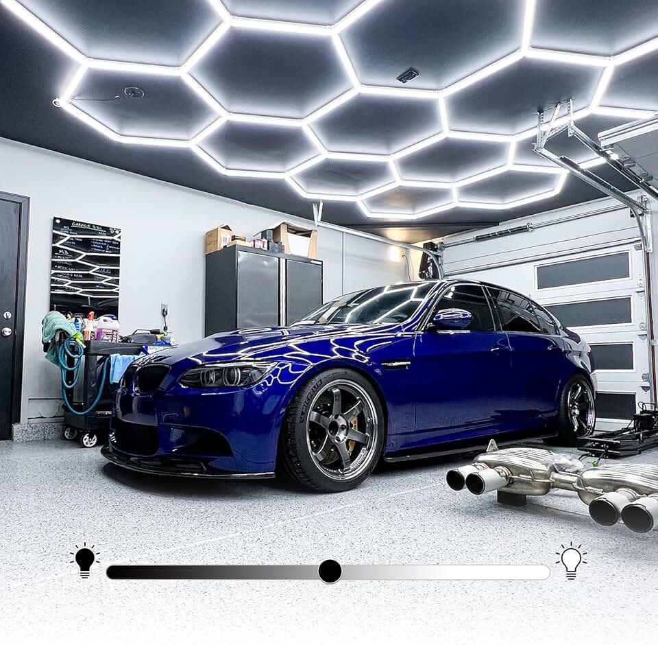 LED Hexagon Garage Light: Upgraded 10-100% Dimmable LED Garage Hexagon Lights, 75 Packs LED Light, 79200LM Super Bright Ceiling Honeycomb Hexagon LED Lights for Garage Gym Basement Hair Salon