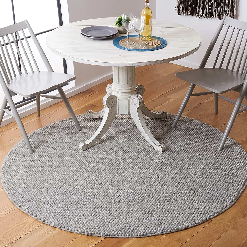 SAFAVIEH Natura Collection Area Rug - 6' Round, Silver, Handmade Wool, Ideal for High Traffic Areas in Living Room, Bedroom (NAT620C)