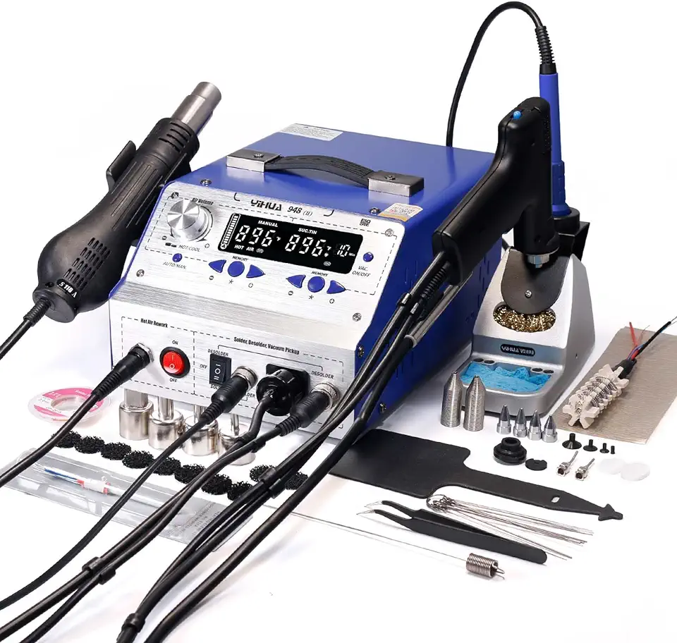 YIHUA 948-II 4 in 1 Hot Air Rework Soldering Iron and Desoldering Suction Tin Gun Station with Suction Pick Up Pen °F /°C