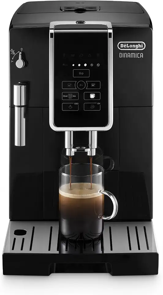 De'Longhi Dinamica Espresso Machine, Black - Automatic Bean-to-Cup Brewing, Built-In Steel Burr Grinder & Manual Frother - One-Touch Hot & Iced Coffee - Easy Cleanup