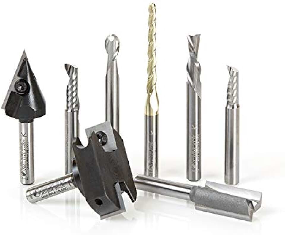 Amana Tool - AMS-131 8-PC Signmaking Starter CNC Router Bit Collection #II, 1/4
