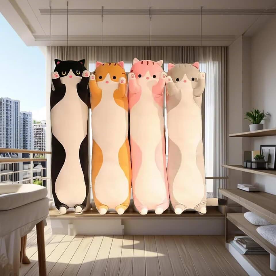 4 Pieces Long Cat Plush Pillow Cat Body Pillow,Cat Stuffed Animals Soft Plushies Kawaii Stuffed Kitten Plush Toy for Kids Girlfriend(59 Inch)