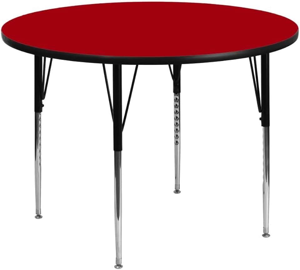 Flash Furniture Wren 42'' Round Red Thermal Laminate Activity Table - Standard Height Adjustable Legs