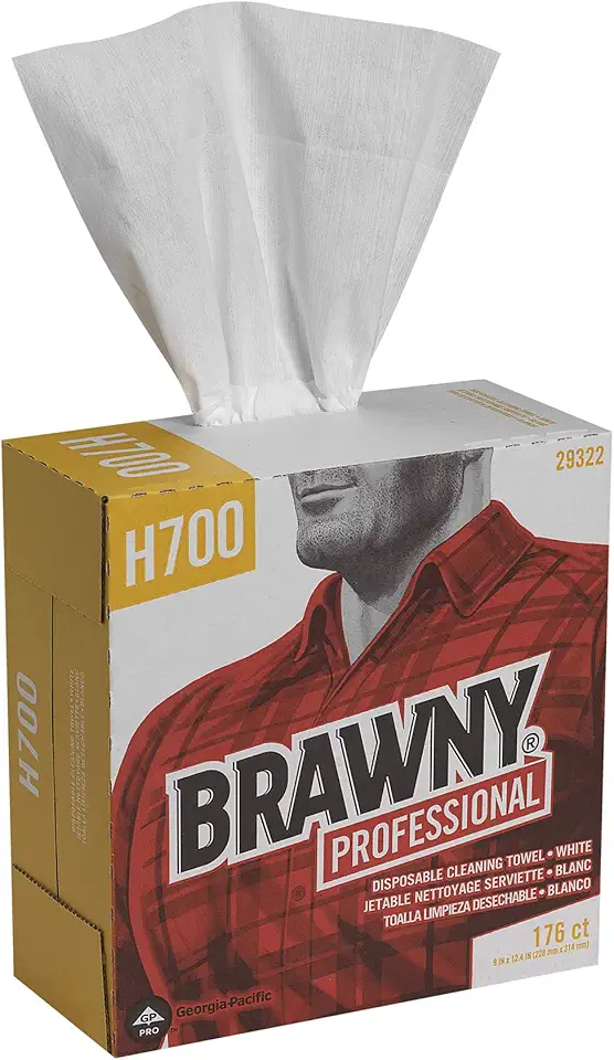 Georgia-Pacific Brawny Professional Heavyweight Disposable Shop Towels, White, 29322, 176 Towels Per Box, 10 Boxes Per Case (1760 Total)