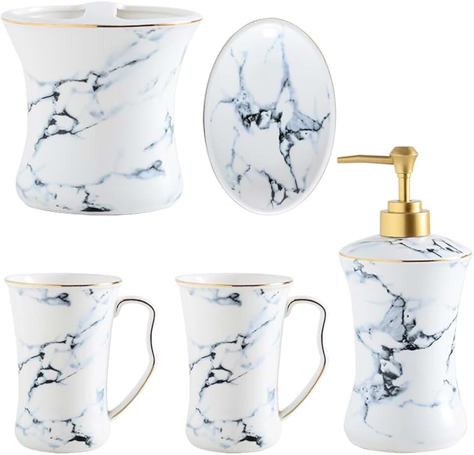 GYLXW Ceramics Wash Set Liquid Soap Bottle Mouth Cup Toothbrush Holder Bathroom Five Piece Set