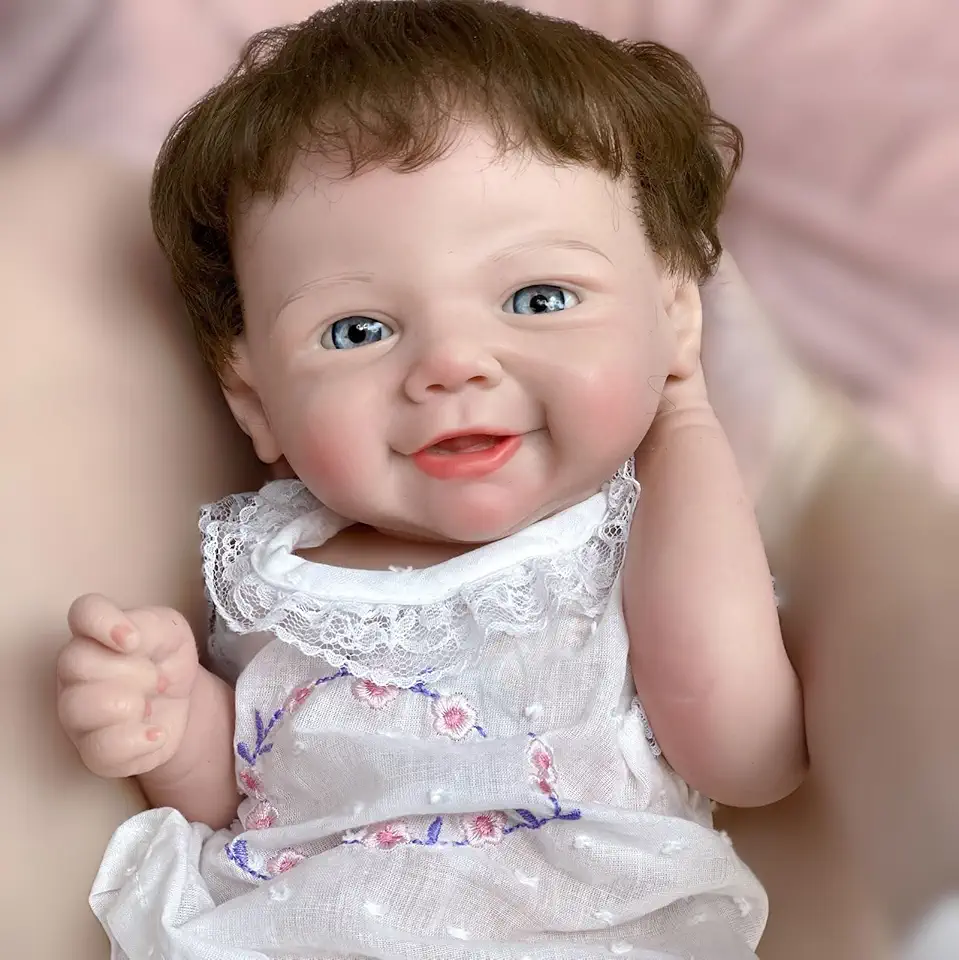 18 inch Flexible Full Solid Silicone Reborn Doll with Rooted Hair Girl Lifelike Baby Doll That Look Real Newborn Babies Handmade Toy for Toddler