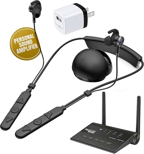 Access and HearLink Sound System Version 2.0 with Power Adapter for TV watching: TV Bluetooth Audio Transmitter, Wireless Headset and Hearing Amplifier Headphones, Personal Sound Amplifier
