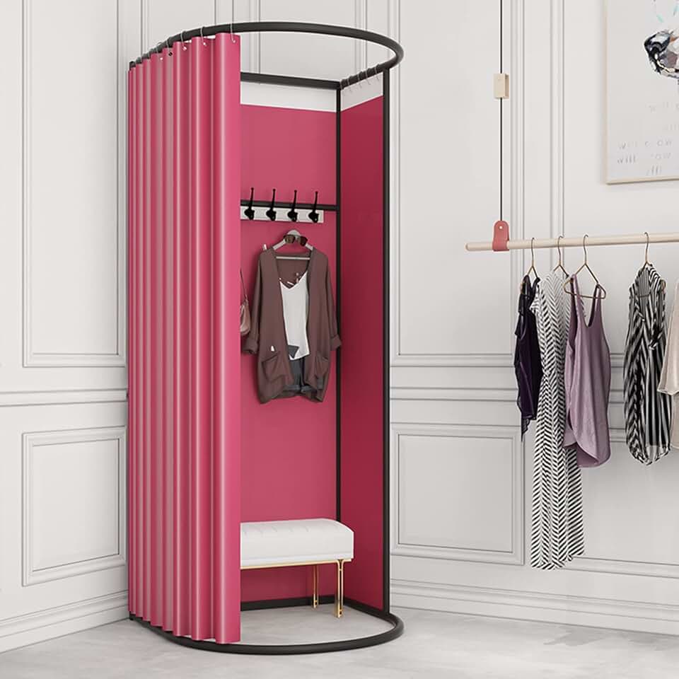Fitting Room, with Shading Curtain、Hanging Rod and Hook Up Fitting Room for Boutique and Office Privacy Protection (Color : Wine Yellow)
