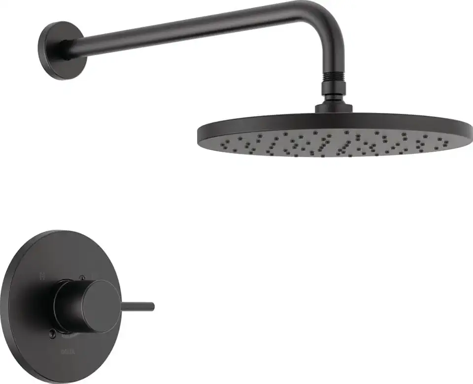Delta Faucet Modern Raincan Round Single-Function Shower Valve Trim Kit Black, Shower Faucet Set, Rainfall Shower Head Black, Delta Shower Trim Kit, Matte Black T14269-BL-PP (Valve Not Included)