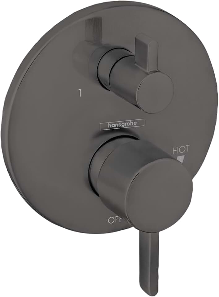 hansgrohe Ecostat Modern 2-Handle Pressure Balance Shower Valve Trim with Diverter in Brushed Black Chrome, 04447340