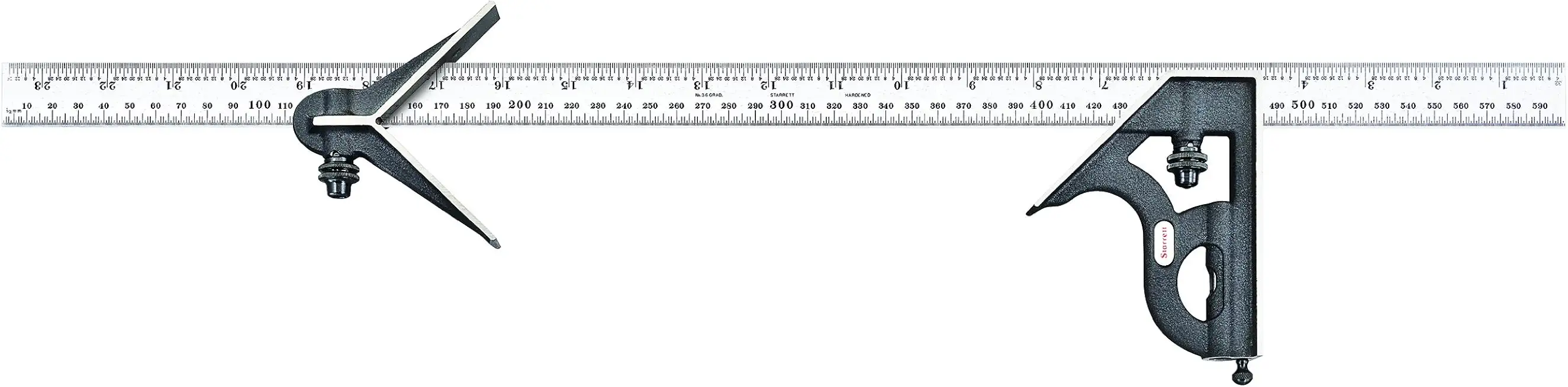 Starrett 11MHC-600 Cast Iron Square And Center Heads With Regular Blade Combination Square, Black Wrinkle Finish, 600mm Size