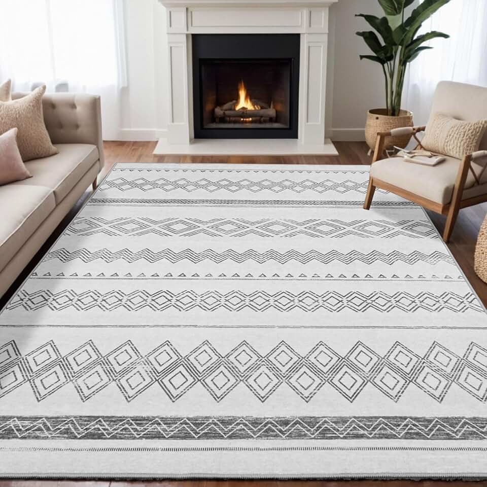 Machine Washable Area Rug 9x12, Spill-Proof Surface, Non-Slip Backing, Cozy Soft Faux Wool, Indoor Living Room Rugs 9x12, Bedroom Rugs, Dining Room Rugs - Otis