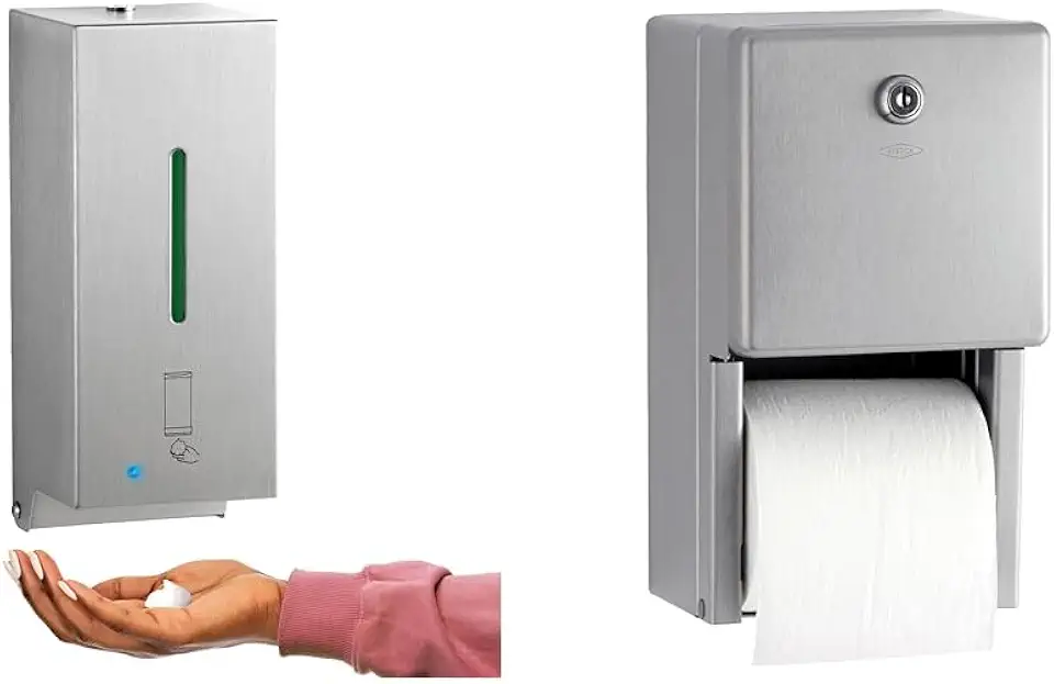 Bobrick 2013 Stainless Steel Automatic Wall-Mounted Foam Soap Dispenser & ClassicSeries Stainless Steel Surface-Mounted Multi-Roll Toilet Tissue Dispenser Bundle