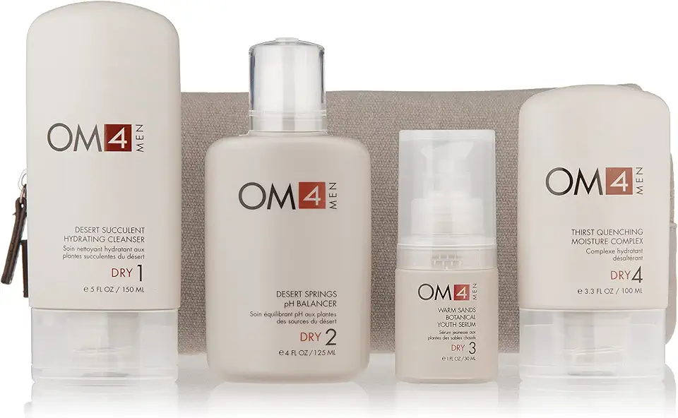 OM4 Dry 4-Step RegiMEN & Travel Bag - 4 ct.Featuring full-sized Mens Cleanser, Toner, Serum, and Moisturizer