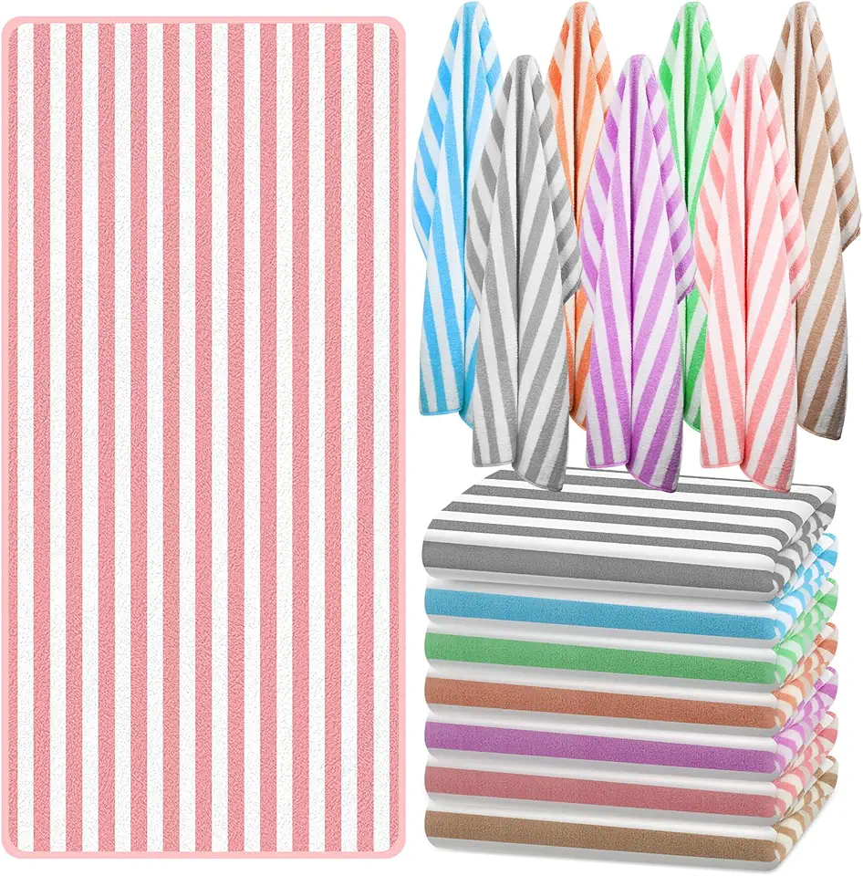 Preboun 100 Pcs Striped Beach Towels Bulk Oversized Pool Towel Quick to Dry Bath Towel Striped Towel for Hotel, Spa Hot Tub, Bath and Swim Summer, 28 x 60 Inches (Multicolored)