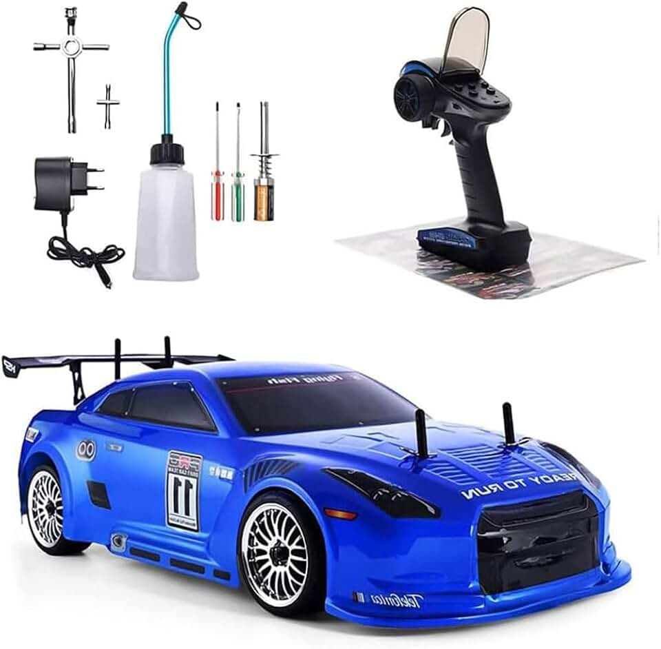 1/10 Nitro RC Car Two Speed Nitro Gas Power Truck Off Road Climbing Truck Buggy for Adult 18CXP Gas-Engine Remote Control Vehicle Nitrogen Drive 4WD 80KM/H Fast Hobby Racing RTR (Blue)