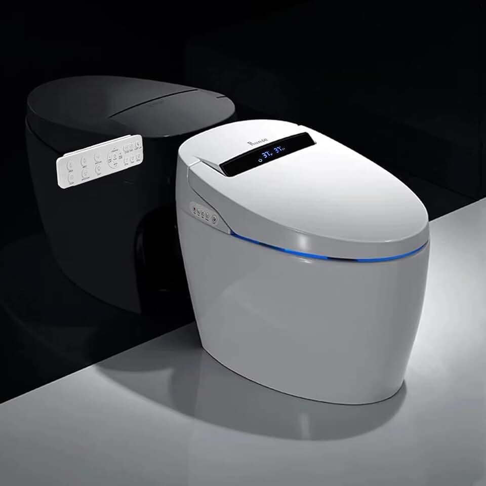 Smart Toilet One Piece Bidet Toilet for Bathrooms, Toilet with Warm Water Sprayer & Dryer, Foot Kick Flush, Remote Control, Auto Smart Toilet with LED Display