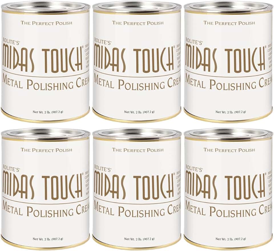 Rolite Midas Touch Metal Polishing Cream - Cleaner and Polishing Rouge for Sterling Silver, Gold, Brass, Chrome, Copper, and Other Metals, Non-Toxic Formula, 2 Pounds, 6 Pack