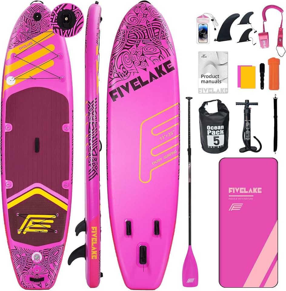 11'x35''x6'' Inflatable Stand Up Paddle Board Fishing SUP Capacity 430lb for Adults 120L Backpack|Carrying Strap|Double Action Pump|Waterproof Bag|Kayak Paddle|Repair Kit (Rose Red)