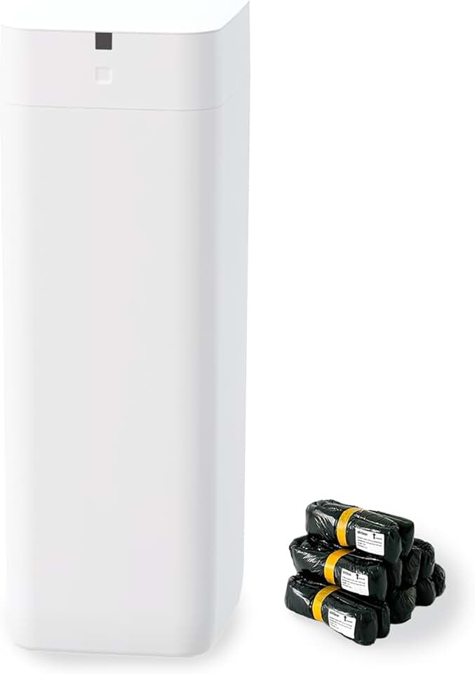 Automatic Trash Can, 8 Gallon Self Sealing and Self-Changing Smart Trash Can, Motion Sensor, Touchless Garbage can with lid for Kitchen Bathroom Bedroom Office, 6 Refill Rings(L2, White)