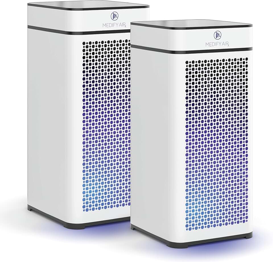 Medify MA-40 UV Light Air Purifier with True HEPA H14 Filter | 1,793 ft² Coverage in 1hr for Wildfires Smoke, Odors, Pollen, Pets | Quiet 99.9% Removal to 0.1 Microns | White, 2-Pack
