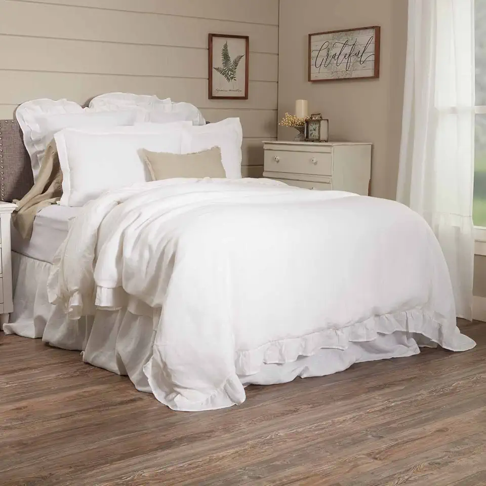 Piper Classics Provincial Linen White Ruffled Queen Duvet Cover, 90