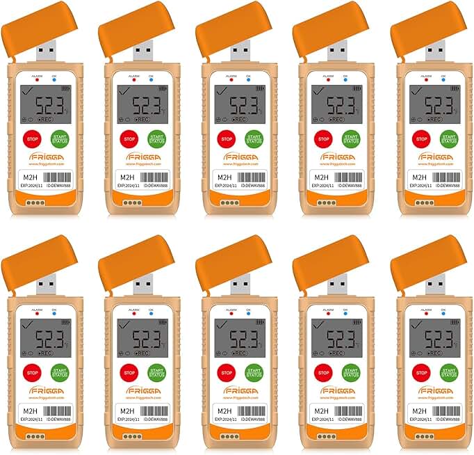 Frigga M2H 10 Pack Reusable Temperature Humidity Data Logger USB Digital Refrigerator Thermometer Multi-Use Temperature Recorder High Accuracy 28800 Points PDF CSV Report