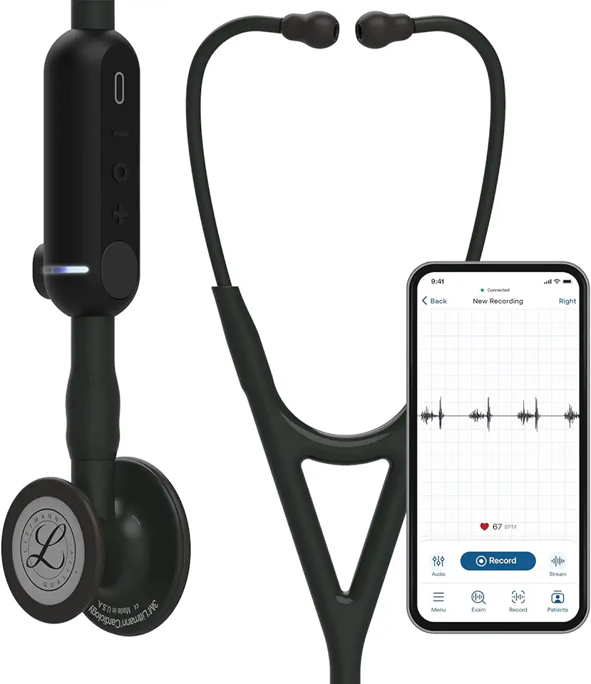 3M Littmann CORE Digital Stethoscope, Our Most Advanced Stethoscope Yet, Up To 40x Amplification*, Active Noise Cancellation, In-App Sound Wave Visualization, Black-Finish Chestpiece, 8480
