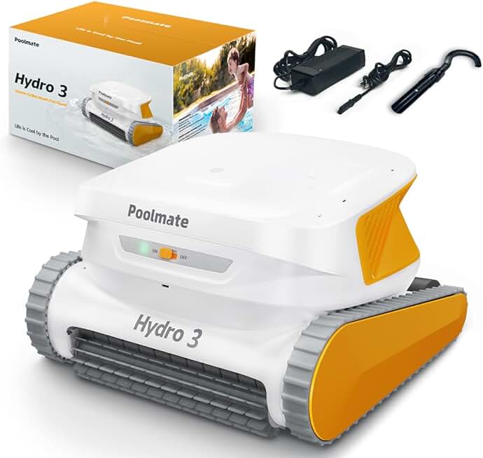 【2024 New】 Poolmate Hydro 3 Robotic Pool Cleaner, 150W Cordless Pool Vacuum for 861-1076 sq.ft, 200mins Runtime, 4.1L Filter Basket, Pool Skimmer with Wall Climbing, Waterline Lateral Cleaning