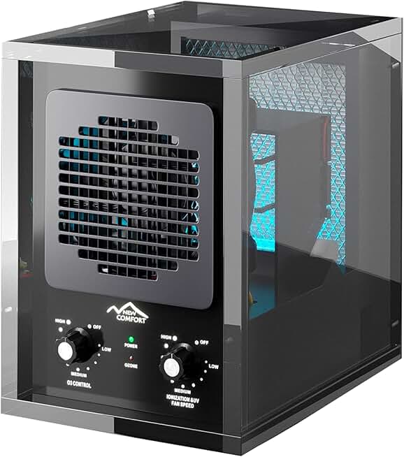 Prolux New Comfort 6 Stage UV, Ozone Generator Air Purifier Cleaner HEPA, Covers 3000 Feet, Acrylic, Home or Commercial Use, Adjustable, Powerful Fan, Portable