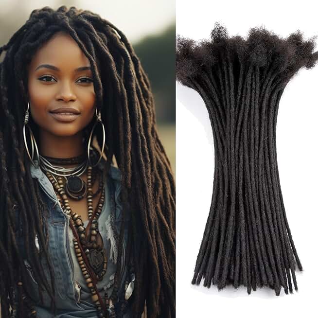 Teresa 12 Inch 0.2cm Width Loc Extension Human Hair Natural Black 100 Strands Full Hand-made Permanent Locs Extensions Can Be Dyed and Bleached for Men/Women/Kids Real Dreadlock Extensions Human Hair