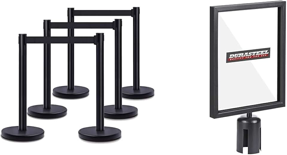 DuraSteel Heavy Duty Crowd Control Stanchion Set of 6 with Sign Holder for 8.5