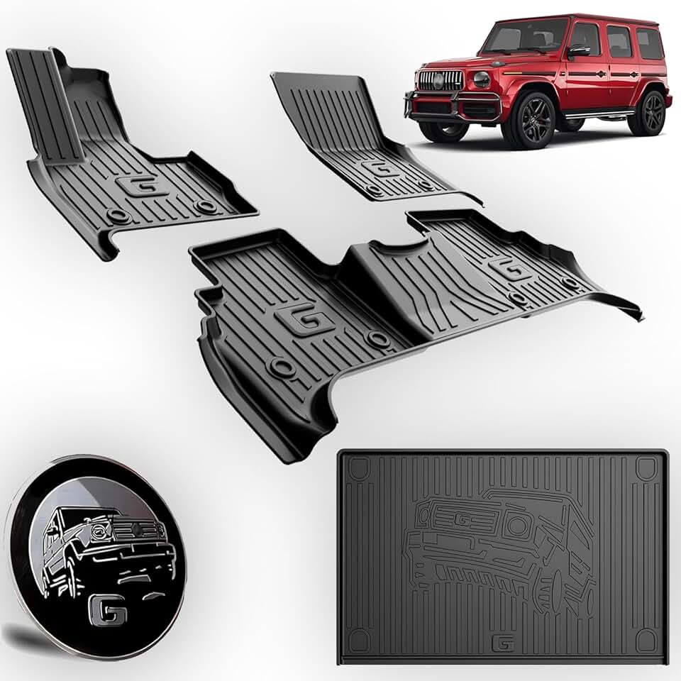 Original Floor Mats & Trunk Mat for 2019-2024 Mercedes-Benz G Class/AMG G63 SUV/G500/G550 Accessories - All Weather TPE Floor Liners & Cargo Liner for Benz G Class/AMG G63 SUV/G500/G550, Black