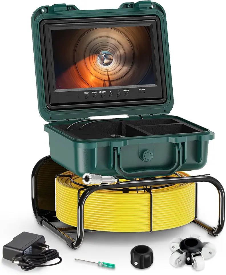 Sewer Camera 150ft,with 9In Ultra HD 16GB DVR Screen,1080P JQKJCAM Drain Endoscope Camera with Light and Meter Counter for Sewer Pipe Plumbing Duct Inspection (50M/164FT)