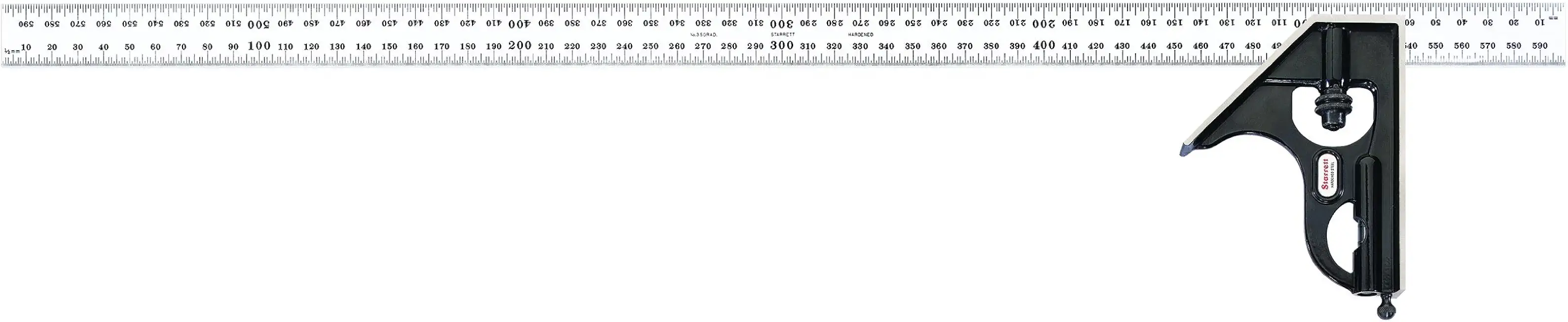 Starrett C33MH-600 Forged, Hardened Steel Square Head With Satin Chrome Blade Combination Square, Smooth Black Enamel Finish, 600mm Size