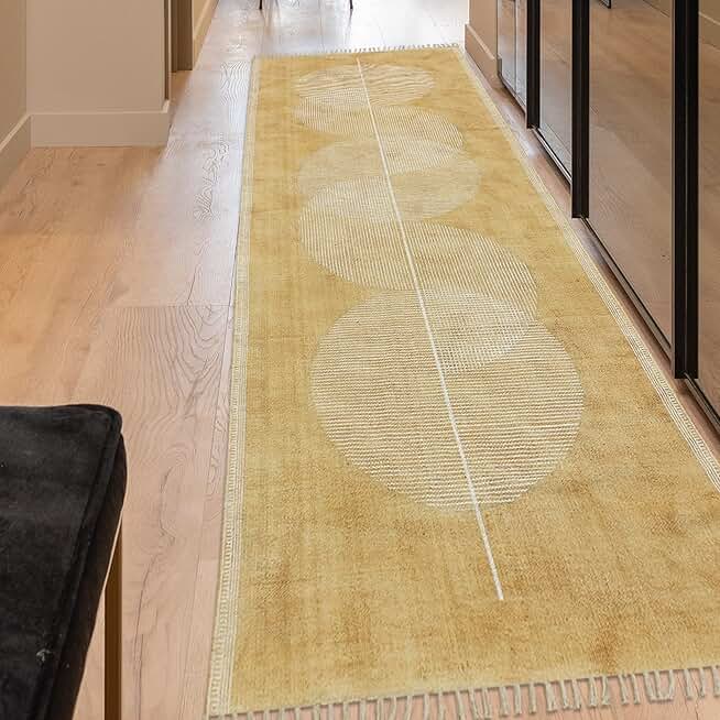 Yellow, Beige Geometric Rug Home Decorative Bohemian Kilim Rug Hand Woven Rag Rug Entryway Throw Rug for Living Room Laundry Room Dormat Bed Room Bathroom 6x9 Feet