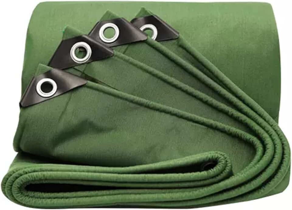 Green Tarpaulin Waterproof Heavy Duty Tarps Cover Sheet 0.75mm Thick Oxford Canvas with Reinforced Grommets Tarpaulin 4mx8m Protective Groundsheet (Size:3x4m)