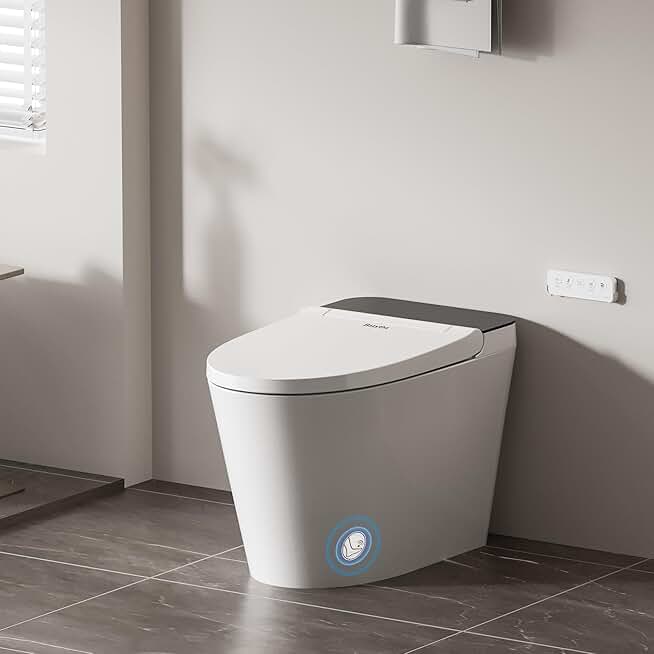 Smart Toilet with Built-in Tank & Bidet, Auto Open/Close, Foot Sensor Flush, Dryer, Heated Seat, Soft Close, Elongated One-Piece Design, ZY695A