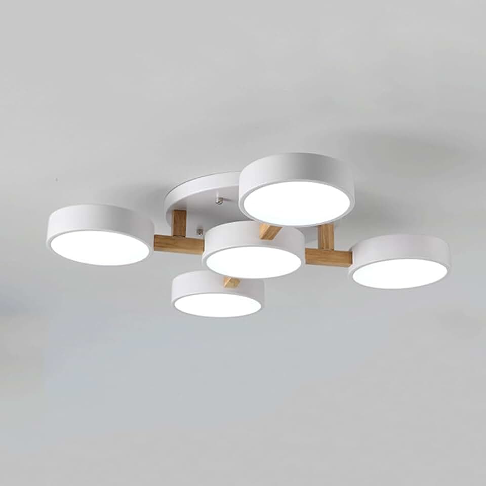 Nordic Ceiling Light Woodaron Led Flush Mount Light Geometric Circle Celling Lamp Multi-Head Dining Room Ceiling Lamp Living Room Bedroom Hotel Decorative Lighting/White/5-Light