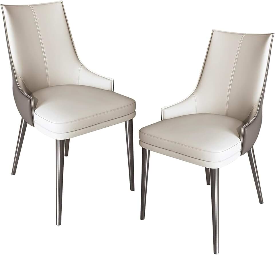 Kitchen Chairs Anti-Skid Dining Chairs Pu Leather Set of 2 Meal Chairs with High Back and Metal Frames Side Chair for Dining Room Living Room Restaurant Soft Comfortable Leisure Chair/White/On