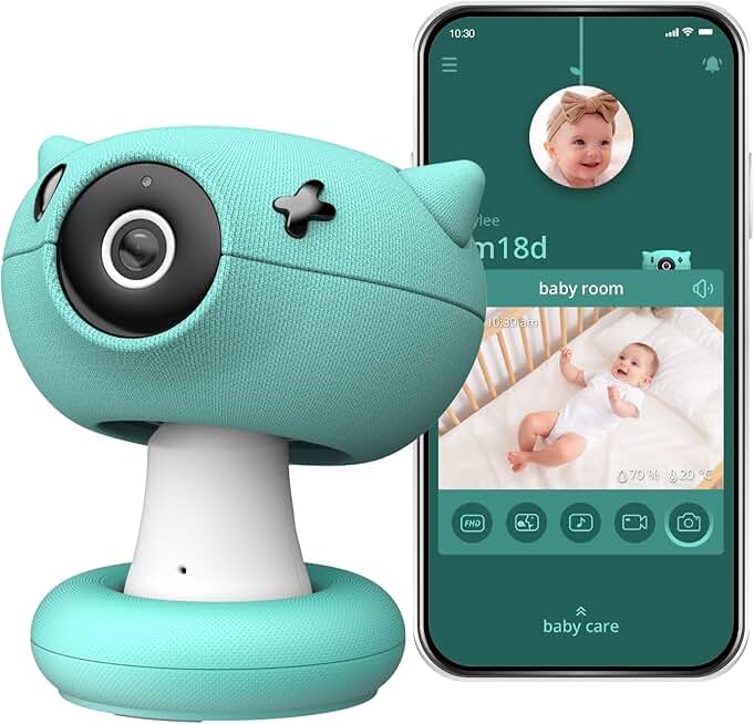 Smart Baby Monitor with Camera and Audio WiFi - Baby Monitor with Smartphone App, FHD Clear Night Vision, AI Safety Alerts, Temp & Humidity Detection, Full Featured Care-and-Play, Alexa Compatible