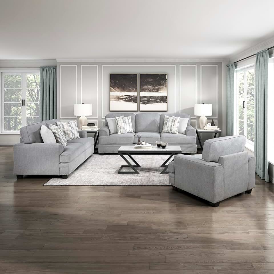 Lexicon Couches for Living Room, 3-Piece Couch Set Including Sofa, Loveseat and Chair, Modern Living Room Furniture Set,with Chenille Fabric Upholstered, Grey