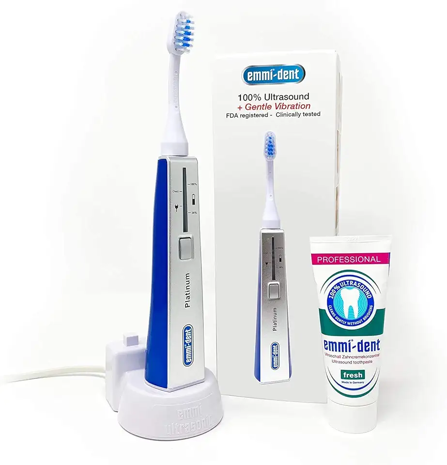 Electric Toothbrush Set with Gentle 100% Ultrasound Cleaning Technology. Ideal for Sensitive Teeth & Gums, Plaque Removal and More! Includes Nano-Bubble Toothpaste. Rechargeable.
