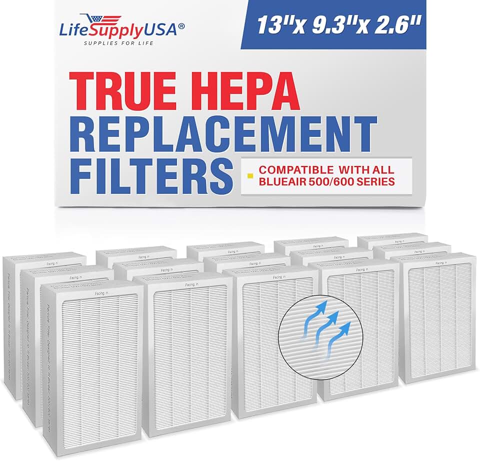LifeSupplyUSA True HEPA Filter Replacement Compatible with Blueair All 500/600 Series Purifiers 501, 503, 505, 510, 550E, 555EB, 601, 603, 605, 650E Air Purifier (15-Pack)