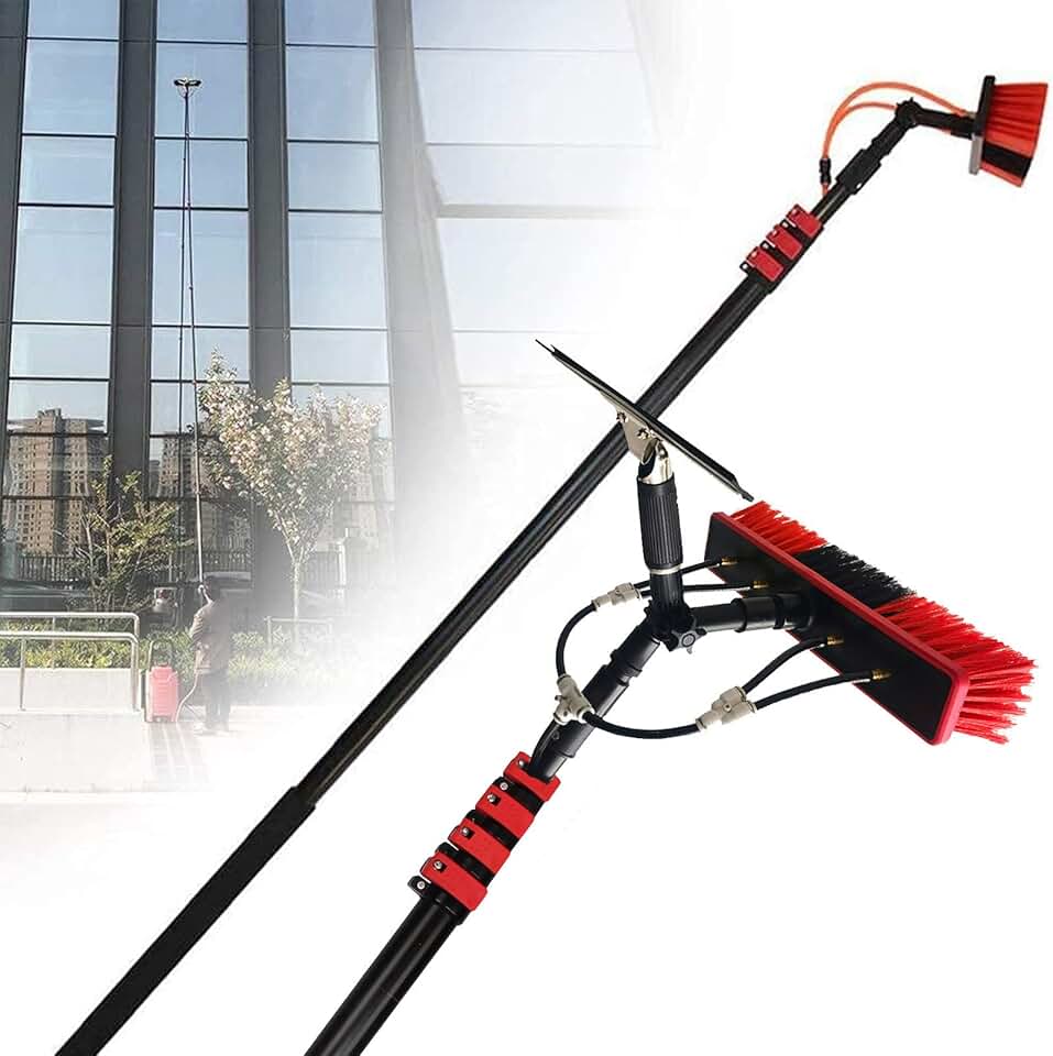 Window Cleaning Pole,with Squeegee 3.6-12m Water Tank Telescopic Brush, Extendable Cleaning Rod for PV and Roof, 36ft/10.8m,35cmbrushhead-10.8M/36FT