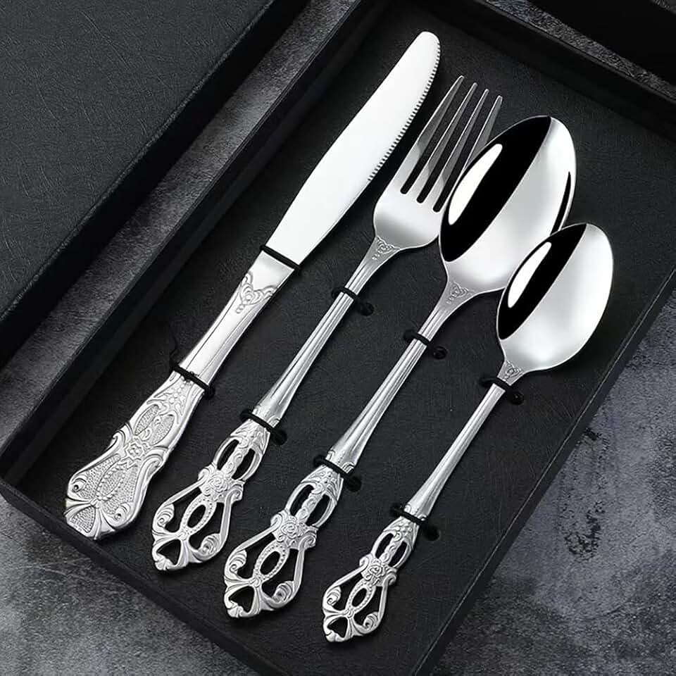 Silverware Set for 10 Retro Royal Silverware Flatware Set Spoons Forks Knives Set,40-Piece Mirror Polished Stainless Steel vintage Utensils Set for Restaurant Hotel Family Gatherings & Daily